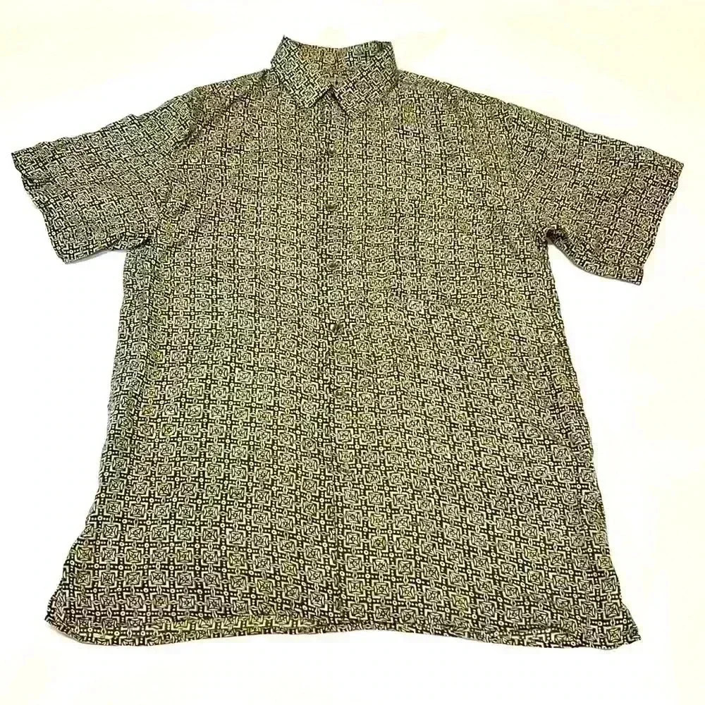 Robert Stock Silk Shirt Men's Large 80's lightweight Pattern Vintage Retro Soft